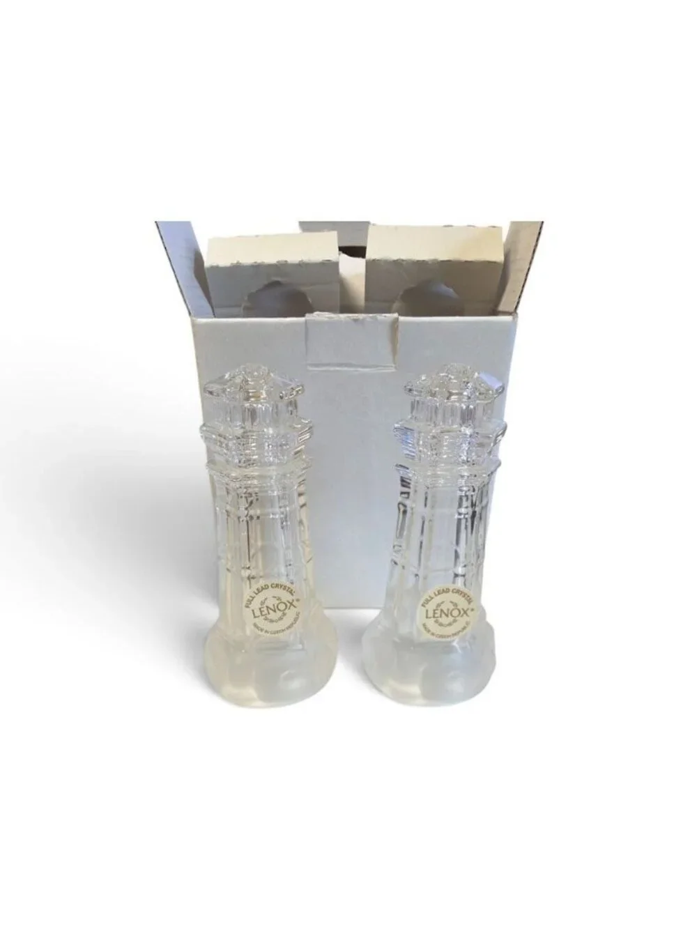 Lenox Crystal Lighthouse Salt & Pepper Shaker Set In Original Box